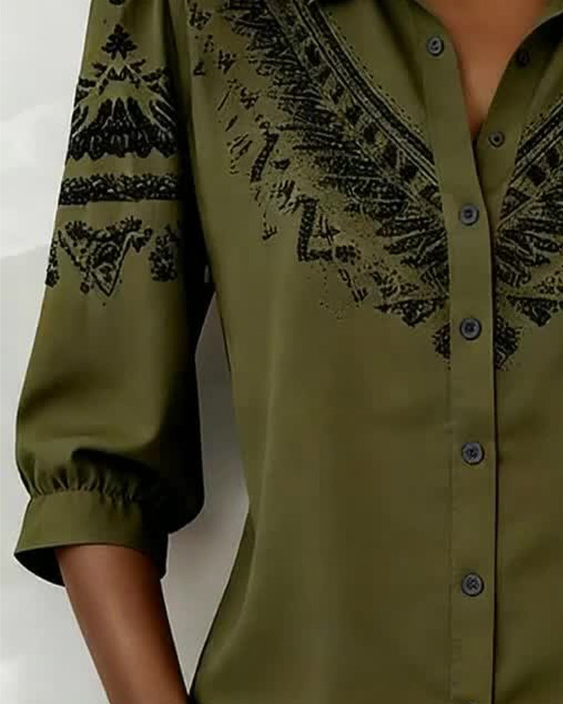 Skjorte Vintage Print Casual Krage