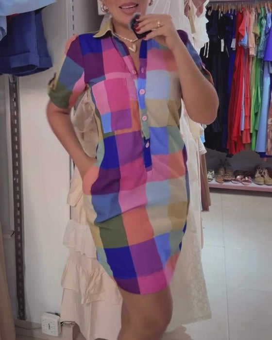 Kjole Ruter Figurnær Kort Erme