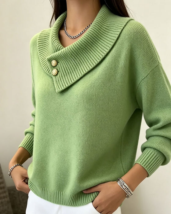 Pullover Diagonal Slag Knapp Solid