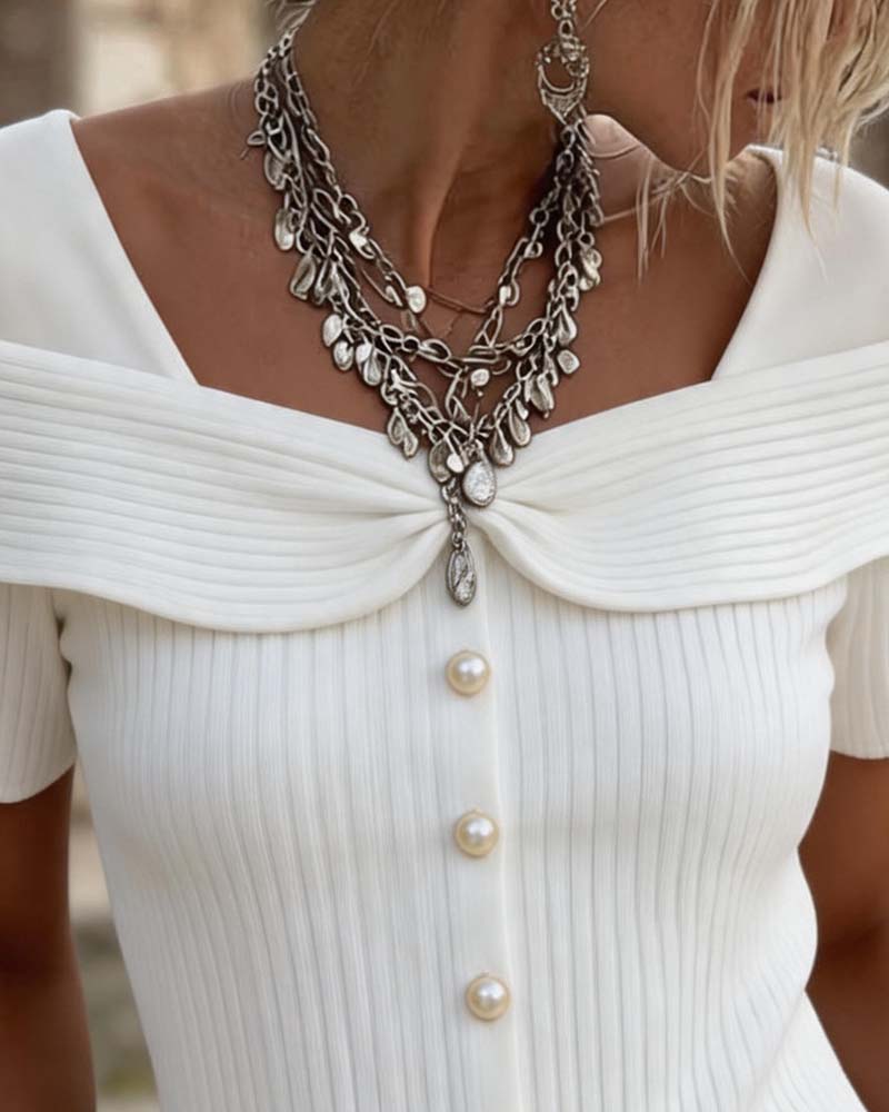 Bluse Off-Shoulder Twist Strikket Ribbet
