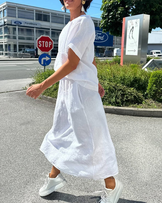 Sett Enfarget Bomull Og Lin Casual