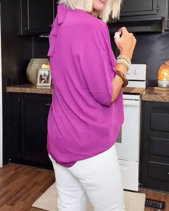 Bluse Mock Neck Løs Solid