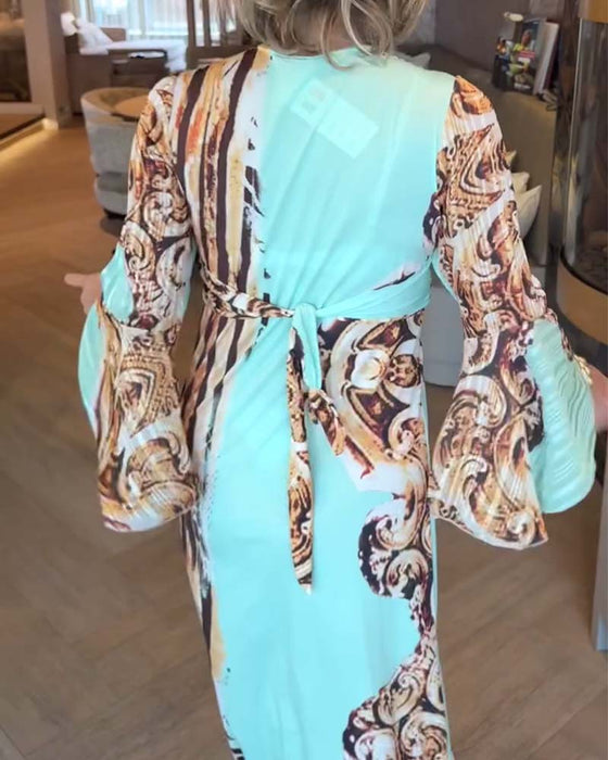 Kjole V-Utringning Trykt Komfortabel Casual