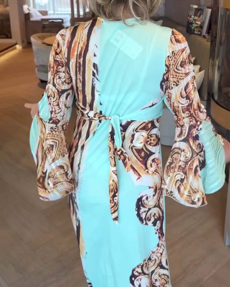 Kjole V-Utringning Trykt Komfortabel Casual