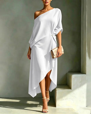 Kjole Off-Shoulder Rynket Uregelmessig Solid