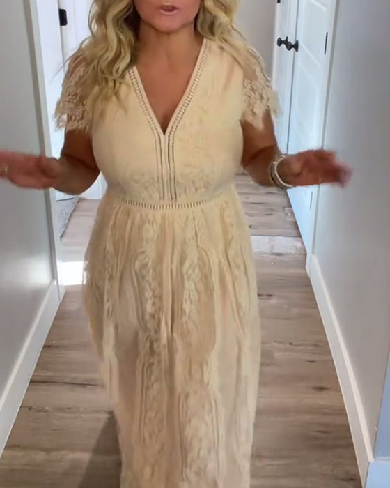 Kjole V-Hals Elegant Spetsliv