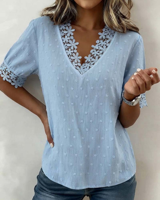 Bluse Blonde V-Hals 3D Blomstret Solid