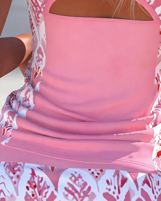 Tankini Sport Kontrast Farge Trykt Skjørt