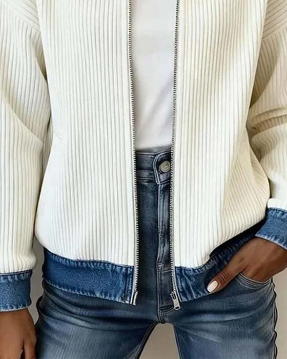Frakk Jakkeslag Glidelås Denim Panel