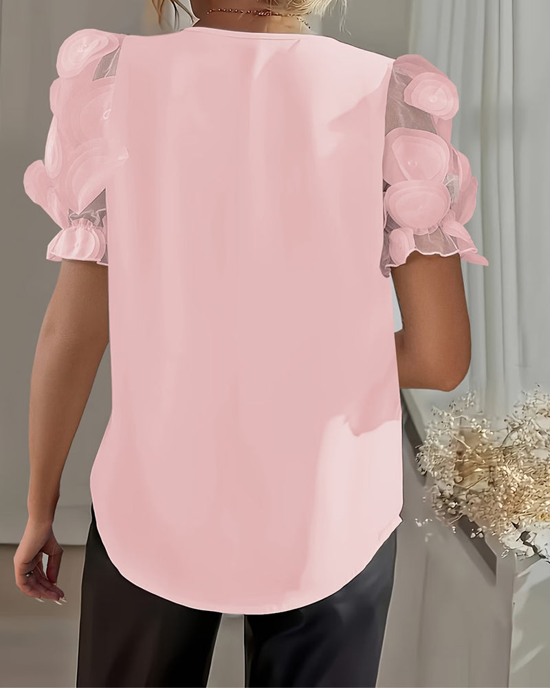 Bluse Pufferme Mesh V-Hals