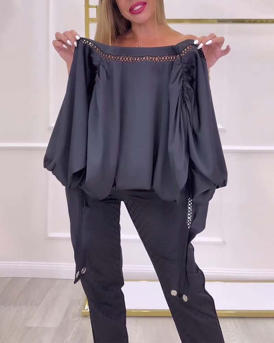Bluse Lanterneerme Én Skulder Ensfarget