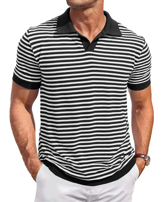 T-Skjorte Polokrage Stripe Fargeblokk