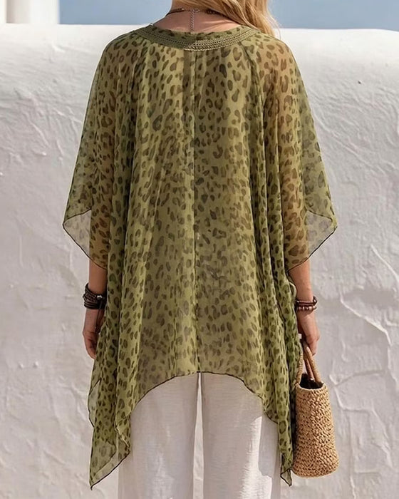 Bluse V-Hals Uregelmessig Leopard