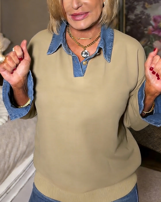 Topp Kontrastfarge Vippe Opp V-hals