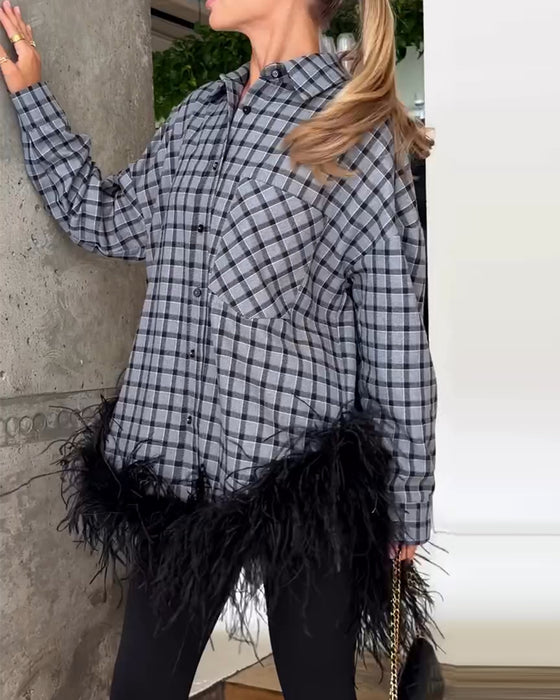Bluse Struts Fjær Trim Rute