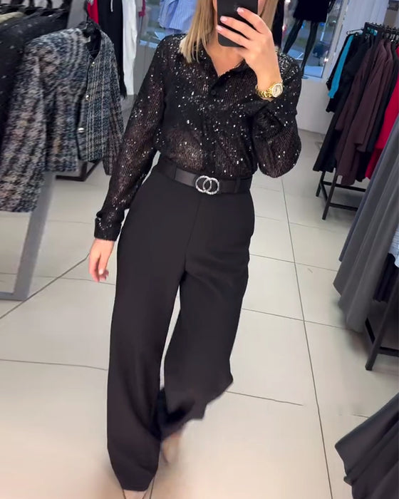 Skjorte Med Paljetter Og Knappestolpe