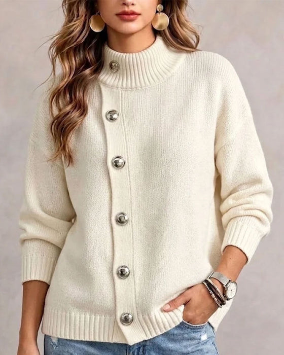 Pullover Turtleneck Diagonal Knapp Avslappnet