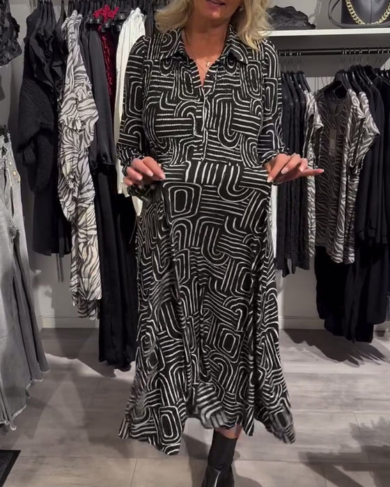 Klänning Med Lapel - Hals - Design Og Modiske Trykte Egenskaper