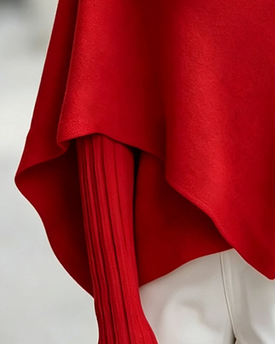 Pullover Høy Hals Asymmetrisk Poncho Stil