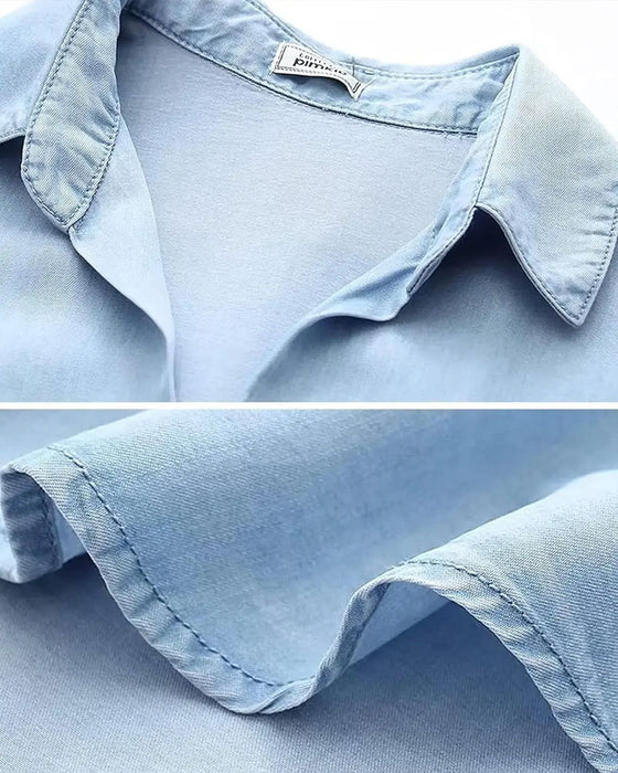 Skjorte Krage Lomme Knappes Ned Denim