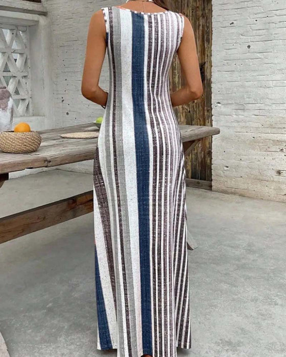Kjole Ermeløs Fargerik Stripe
