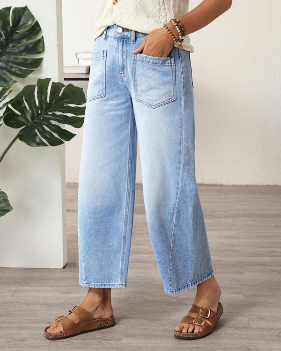 Jeans Denim Elastisk Midje Vida Ben Croppet
