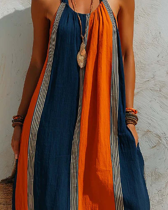 Kjole Fargeblokk Vertikal Stripe Halter