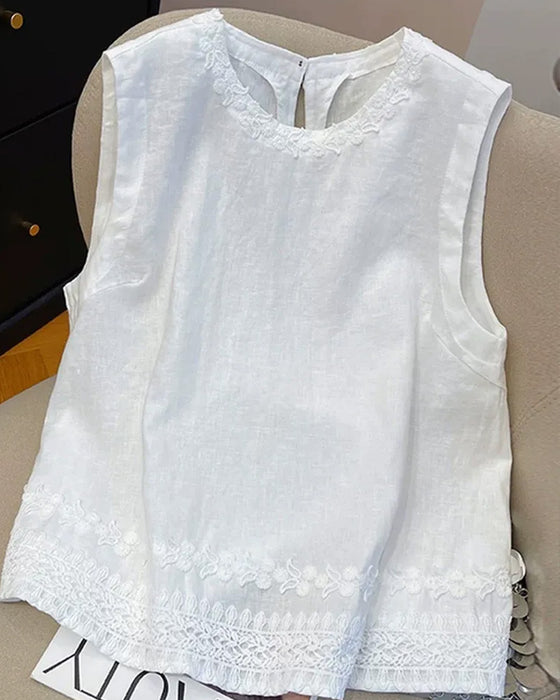 Tank Top Rund Hals Brodert Kant