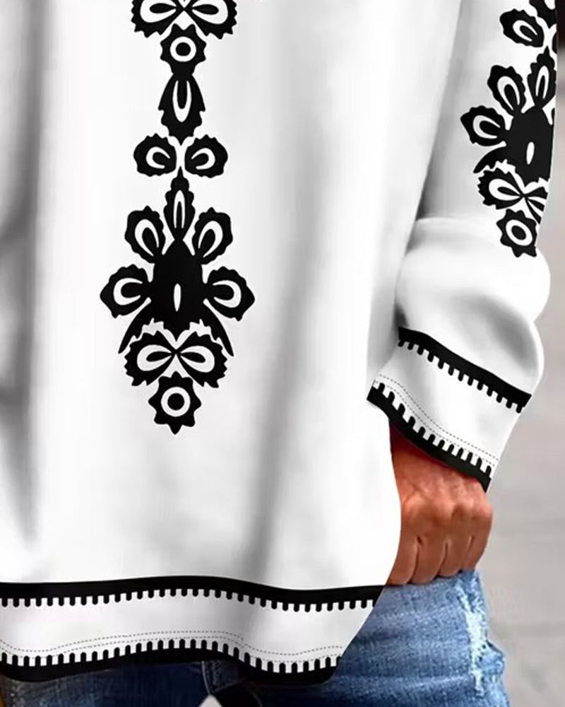 Fargeblokkert V-hals Mønstret Langermet Topp