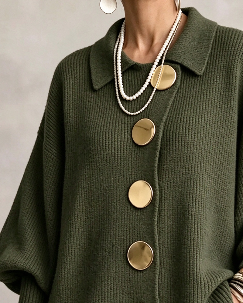 Cardigan Stor Metallknapp Jakkeslag