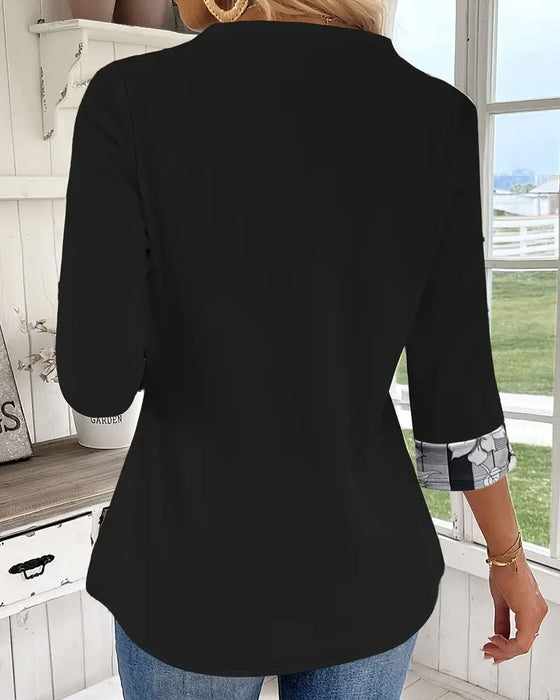 Trykt Topp Med Lange Ermer Falsk Todelt Design