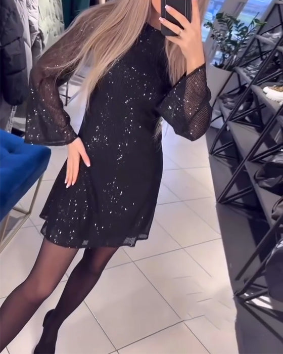 Kjole Temperament Paljetter Langermet Slim