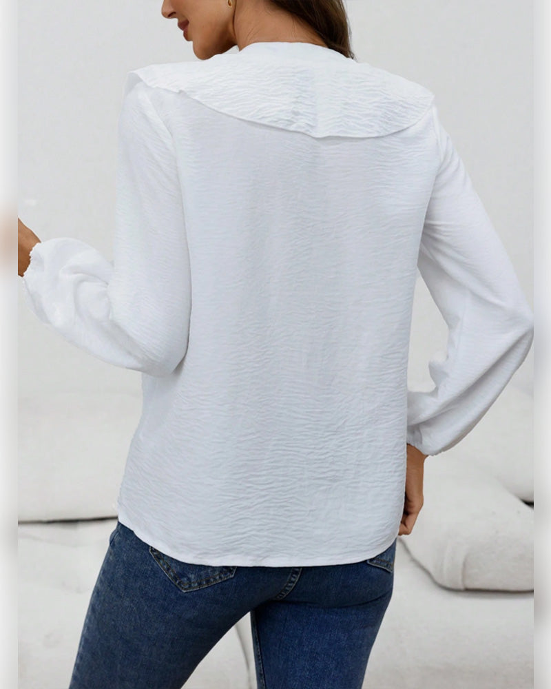 Bluse Rynket Dyp V-Hals Lang Erme