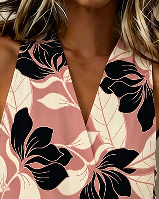 Bluse Blomstret Halter Dragsnor Ermeløs