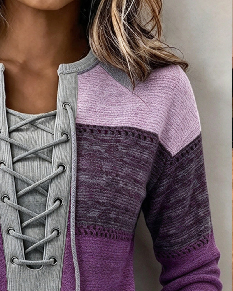 Sweatshirt Knyte Stripet Fargeblokk Figursydd