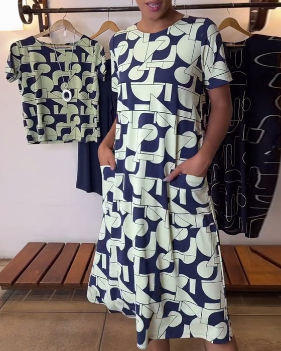 Kjole avslappet hverdags rund hals printet