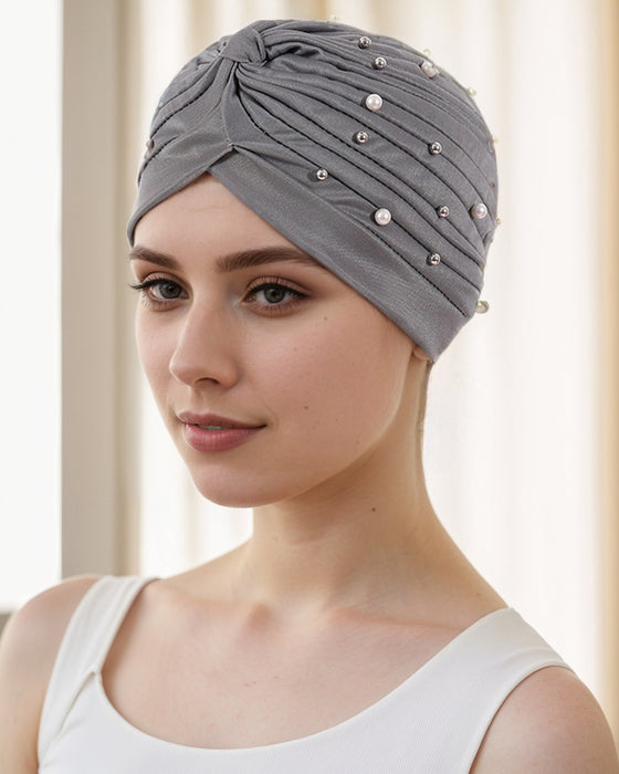 Lue Perle Plissert Forhåndsknytt Turban