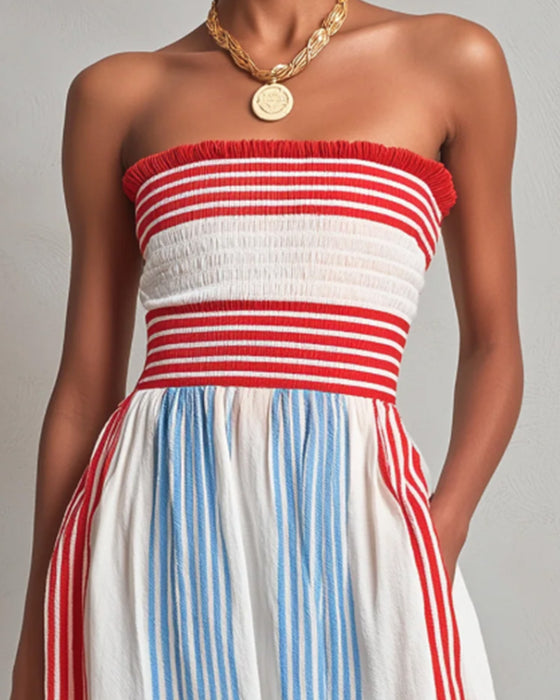 Kjole Ermeløs Fargerik Stripe