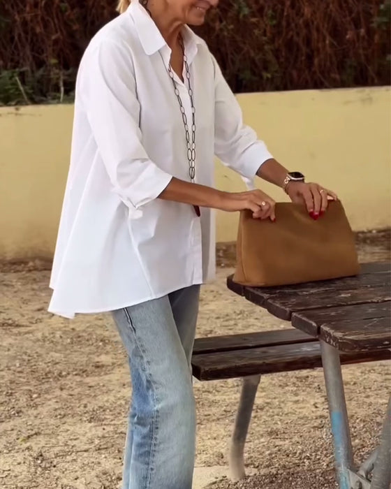 Langermet Casualskjorte Med Jakkeslag