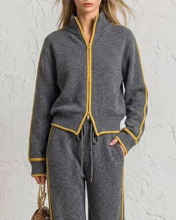 Todelt Dress Kontrast Glidelås Strikket