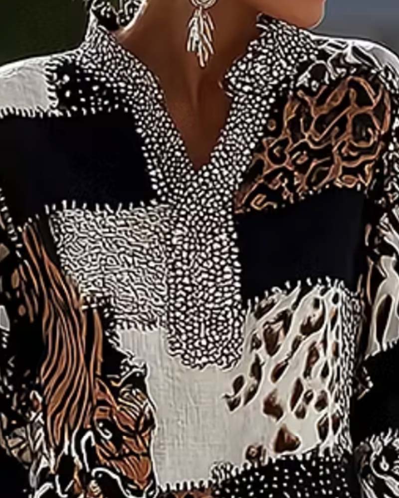 Bluse Mandarin Krave Leopard Patchwork