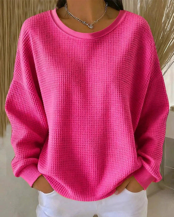 Sweatshirt Ensfarget Vaffeltekstur Pullover