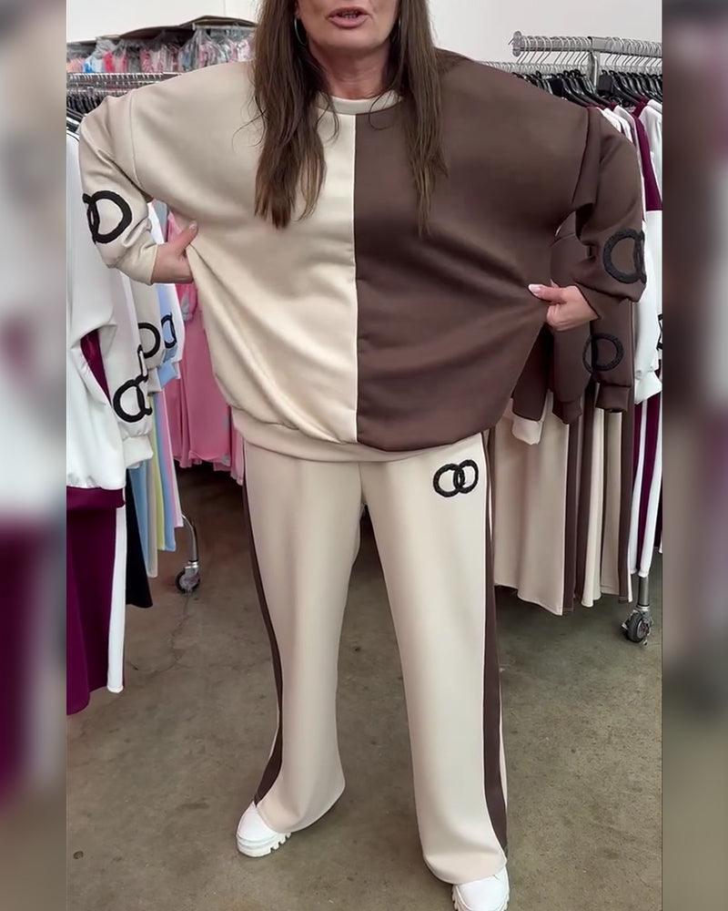 Sett Kontrastfarge Casual Sweatshirt