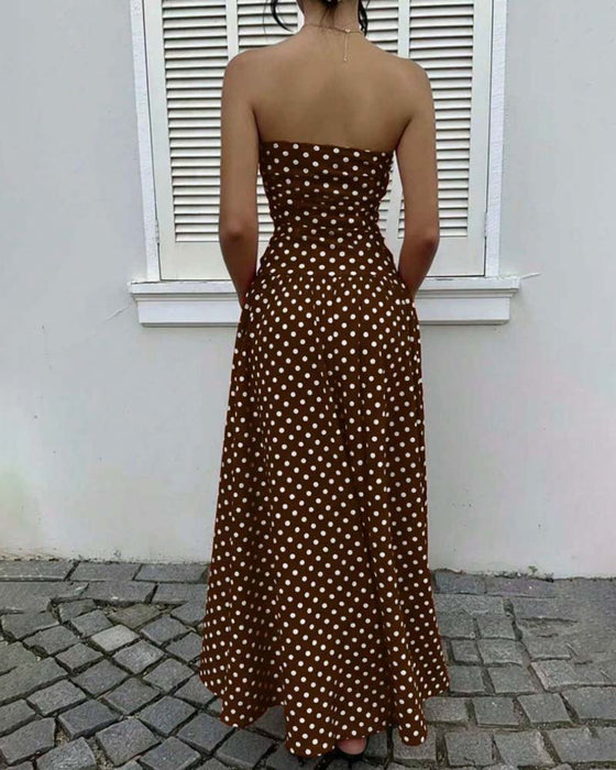Kjole Prikket Bandeau A-Linje Lang