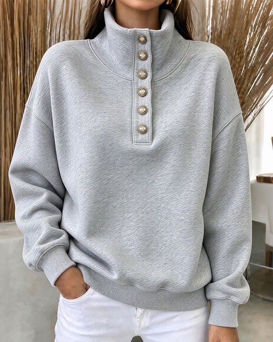 Sweatshirt Høy Krage Knappet Langermet