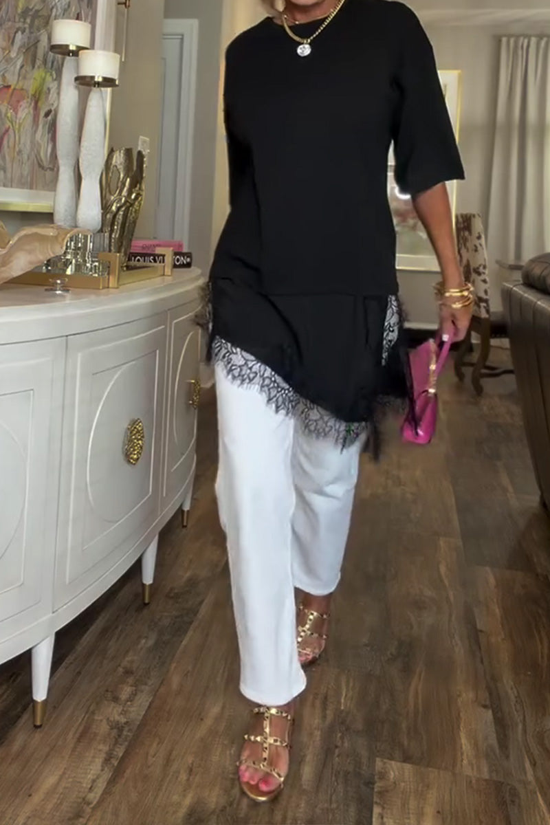 Bluse Kniplingssøm Uregelmessig Mellomlang