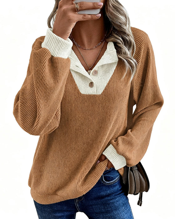 Knit Top Med Kontrasterende Krage Langermet