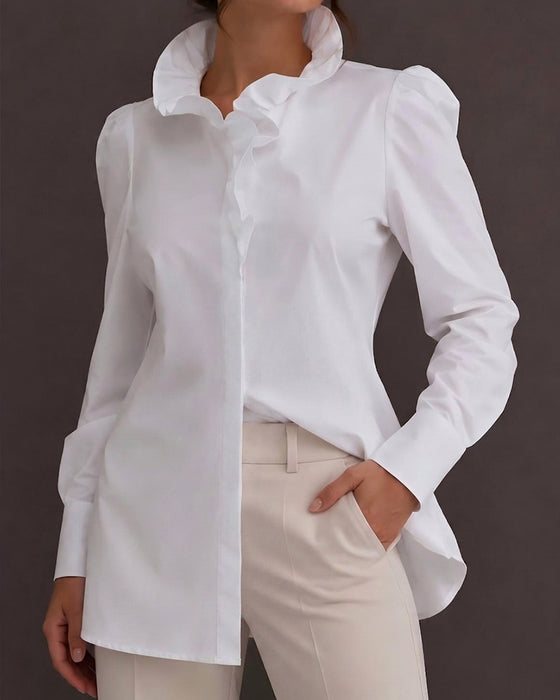 Bluse Ruffle Kant Lang Erme Puffererme