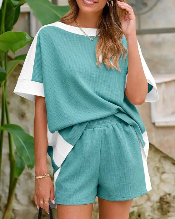 Set Fargeblokk Kort Erme Shorts Avslappnet