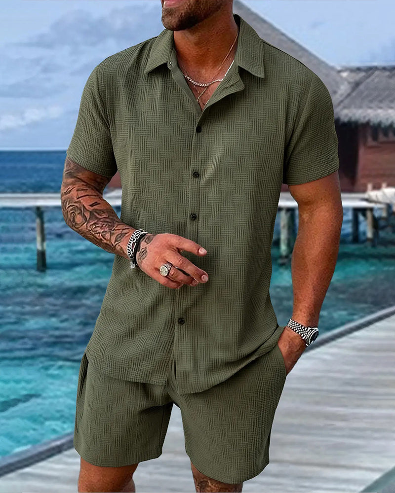 Sett Rutete Polo Krage Casual Menn
